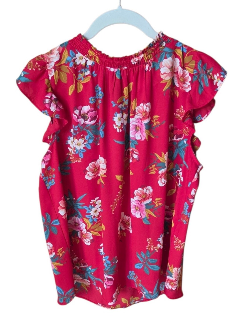 LOFT Red Floral Mock NECK Cap Sleeve Top L Petite